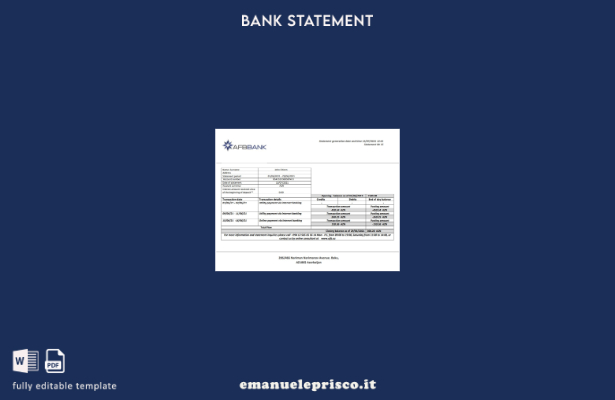 modello word di estratto conto bancario Afbbank dell'Azerbaigian in stile verifi